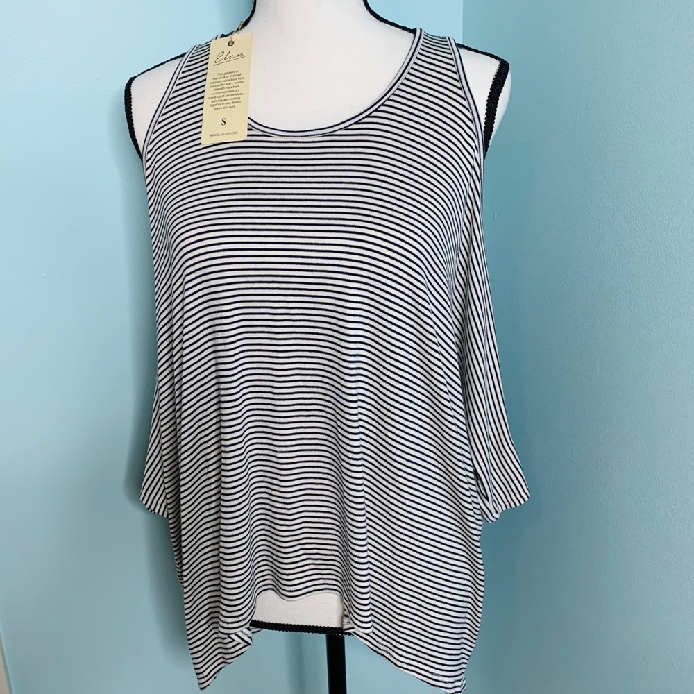 Elan striped top with open shoulders sz small